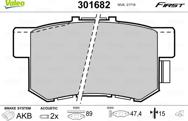 Valeo 301682 - Kit de plaquettes de frein, frein à disque cwaw.fr