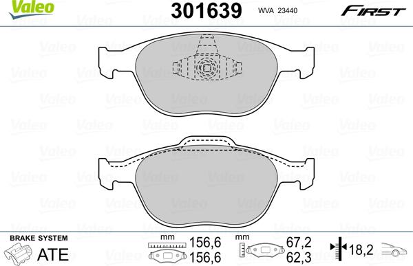 Valeo 301639 - Kit de plaquettes de frein, frein à disque cwaw.fr