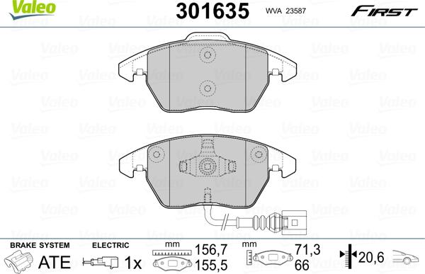 Valeo 301635 - Kit de plaquettes de frein, frein à disque cwaw.fr