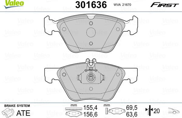 Valeo 301636 - Kit de plaquettes de frein, frein à disque cwaw.fr