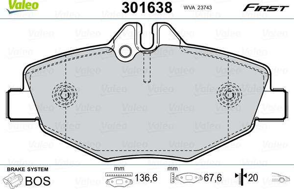 Valeo 301638 - Kit de plaquettes de frein, frein à disque cwaw.fr