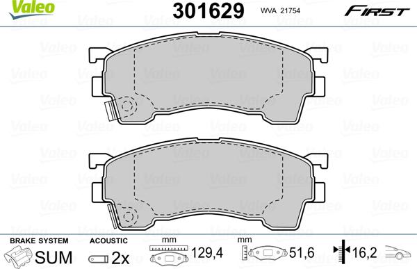 Valeo 301629 - Kit de plaquettes de frein, frein à disque cwaw.fr