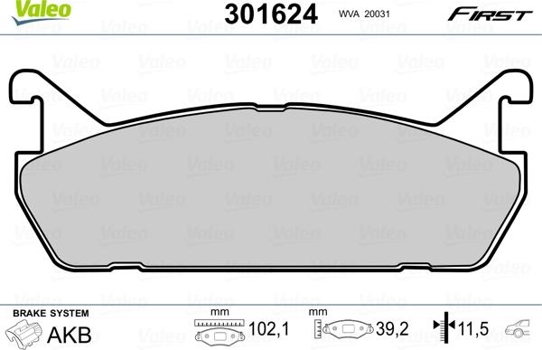 Valeo 301624 - Kit de plaquettes de frein, frein à disque cwaw.fr