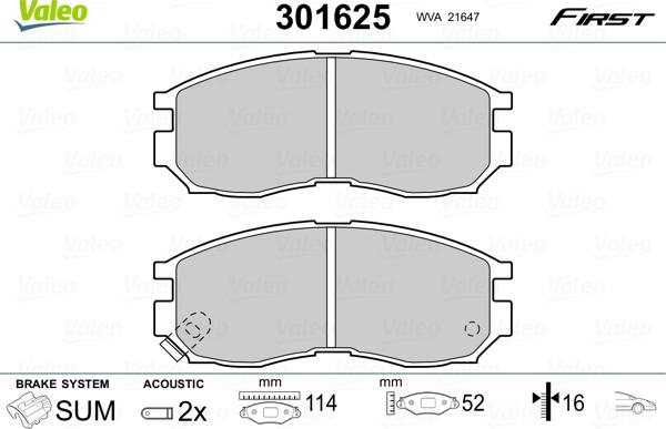 Valeo 301625 - Kit de plaquettes de frein, frein à disque cwaw.fr