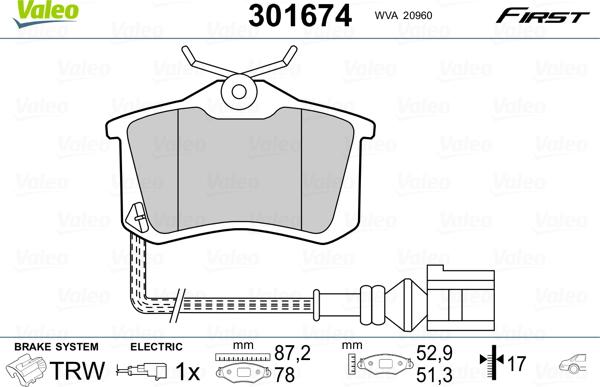 Valeo 301674 - Kit de plaquettes de frein, frein à disque cwaw.fr