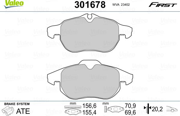 Valeo 301678 - Kit de plaquettes de frein, frein à disque cwaw.fr