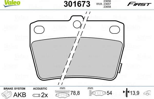 Valeo 301673 - Kit de plaquettes de frein, frein à disque cwaw.fr