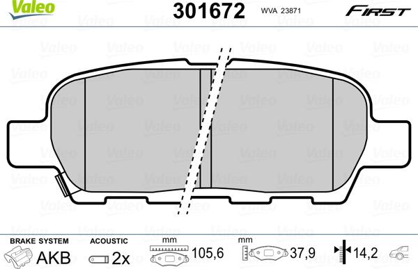 Valeo 301672 - Kit de plaquettes de frein, frein à disque cwaw.fr