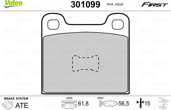 Valeo 301099 - Kit de plaquettes de frein, frein à disque cwaw.fr