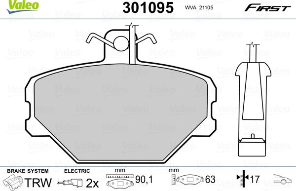 Valeo 301095 - Kit de plaquettes de frein, frein à disque cwaw.fr