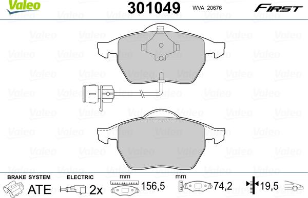 Valeo 301049 - Kit de plaquettes de frein, frein à disque cwaw.fr