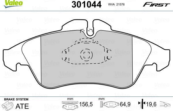 Valeo 301044 - Kit de plaquettes de frein, frein à disque cwaw.fr