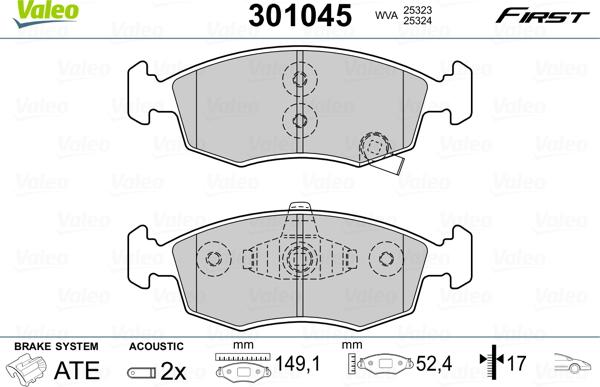 Valeo 301045 - Kit de plaquettes de frein, frein à disque cwaw.fr