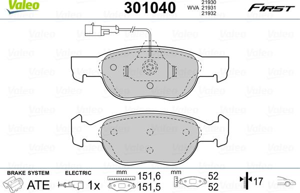 Valeo 301040 - Kit de plaquettes de frein, frein à disque cwaw.fr