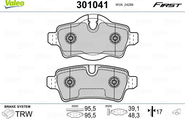 Valeo 301041 - Kit de plaquettes de frein, frein à disque cwaw.fr