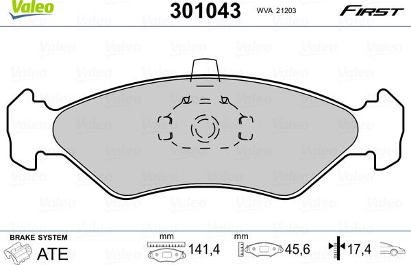 Valeo 301043 - Kit de plaquettes de frein, frein à disque cwaw.fr