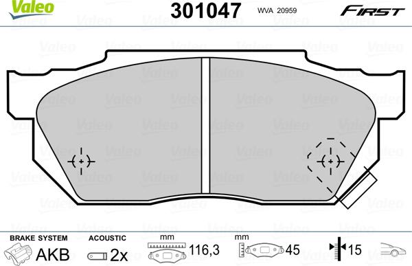 Valeo 301047 - Kit de plaquettes de frein, frein à disque cwaw.fr