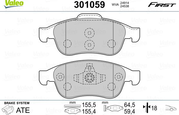 Valeo 301059 - Kit de plaquettes de frein, frein à disque cwaw.fr