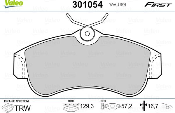 Valeo 301054 - Kit de plaquettes de frein, frein à disque cwaw.fr