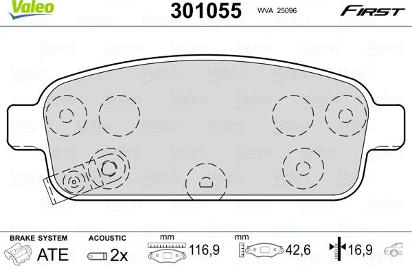 Valeo 301055 - Kit de plaquettes de frein, frein à disque cwaw.fr