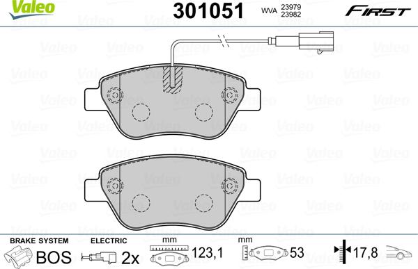 Valeo 301051 - Kit de plaquettes de frein, frein à disque cwaw.fr