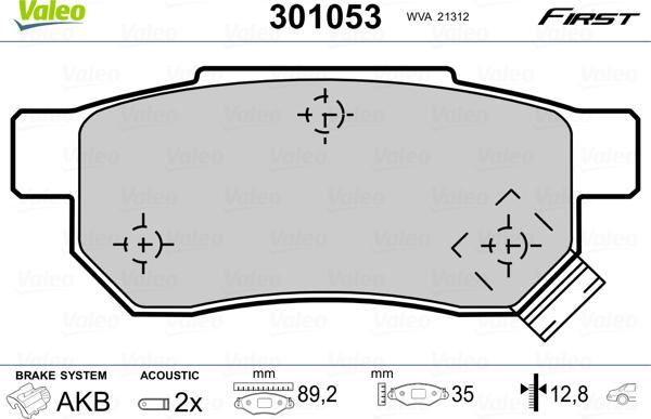 Valeo 301053 - Kit de plaquettes de frein, frein à disque cwaw.fr