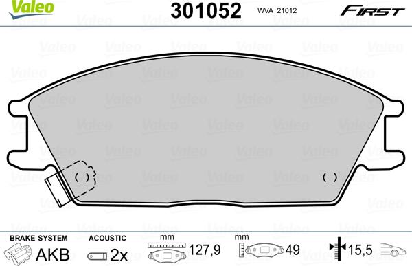 Valeo 301052 - Kit de plaquettes de frein, frein à disque cwaw.fr