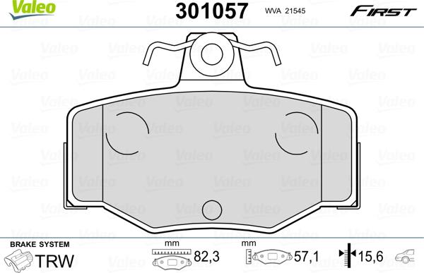 Valeo 301057 - Kit de plaquettes de frein, frein à disque cwaw.fr