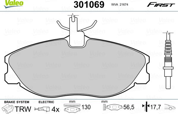 Valeo 301069 - Kit de plaquettes de frein, frein à disque cwaw.fr