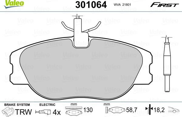 Valeo 301064 - Kit de plaquettes de frein, frein à disque cwaw.fr