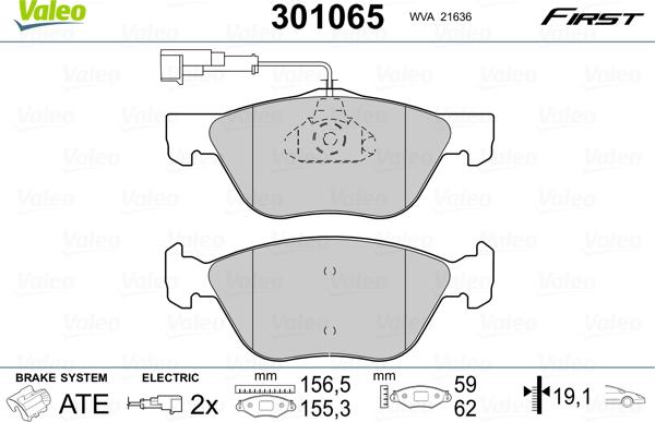 Valeo 301065 - Kit de plaquettes de frein, frein à disque cwaw.fr