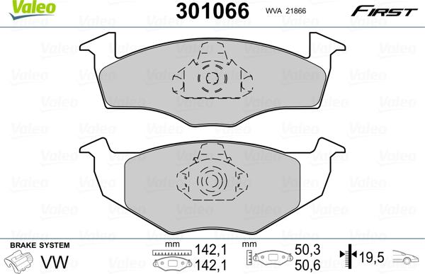 Valeo 301066 - Kit de plaquettes de frein, frein à disque cwaw.fr