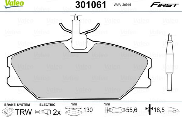 Valeo 301061 - Kit de plaquettes de frein, frein à disque cwaw.fr