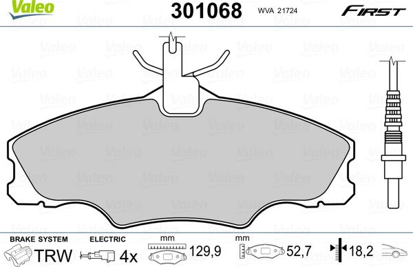 Valeo 301068 - Kit de plaquettes de frein, frein à disque cwaw.fr