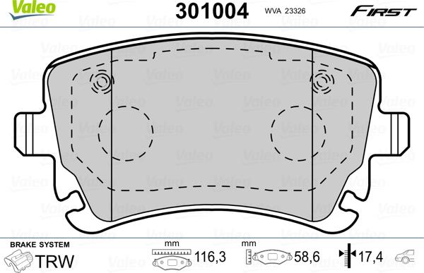 Valeo 301004 - Kit de plaquettes de frein, frein à disque cwaw.fr