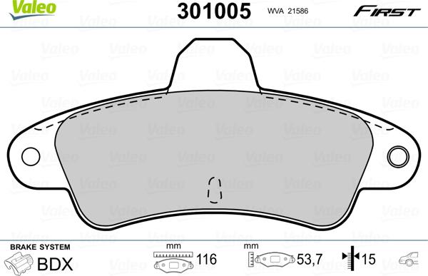 Valeo 301005 - Kit de plaquettes de frein, frein à disque cwaw.fr