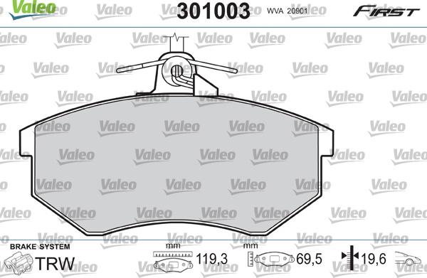 Valeo 301003 - Kit de plaquettes de frein, frein à disque cwaw.fr