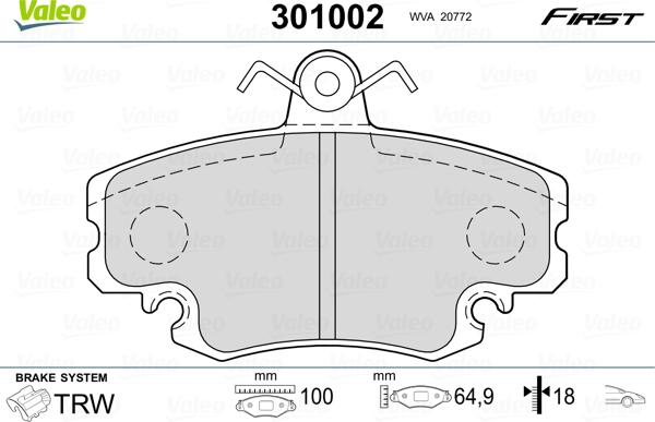 Valeo 301002 - Kit de plaquettes de frein, frein à disque cwaw.fr