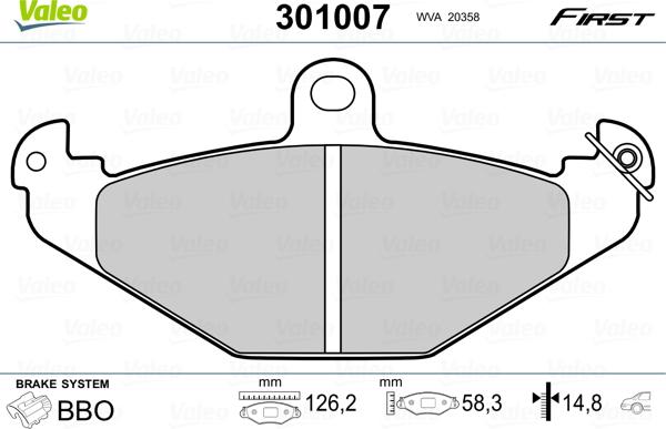 Valeo 301007 - Kit de plaquettes de frein, frein à disque cwaw.fr