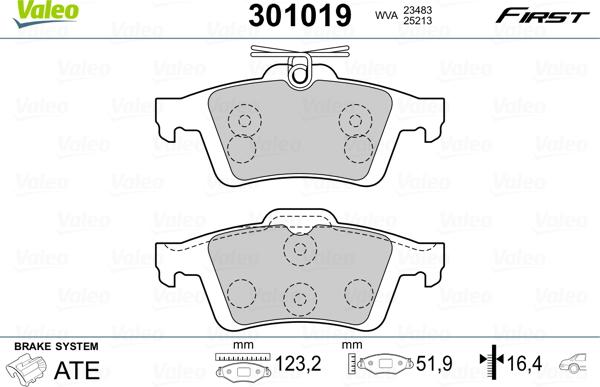 Valeo 301019 - Kit de plaquettes de frein, frein à disque cwaw.fr