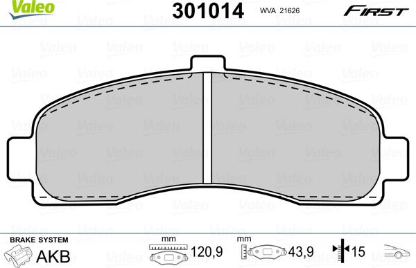 Valeo 301014 - Kit de plaquettes de frein, frein à disque cwaw.fr