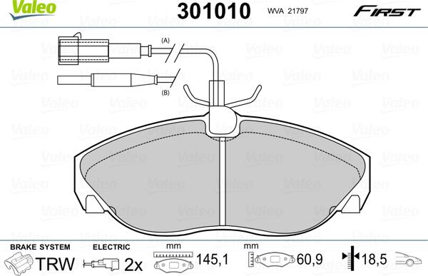 Valeo 301010 - Kit de plaquettes de frein, frein à disque cwaw.fr