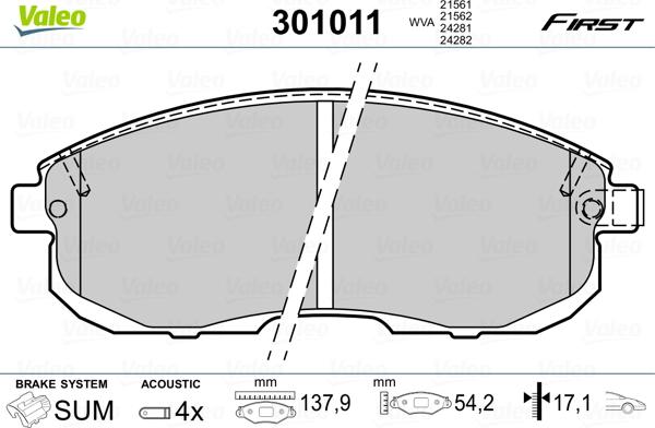 Valeo 301011 - Kit de plaquettes de frein, frein à disque cwaw.fr