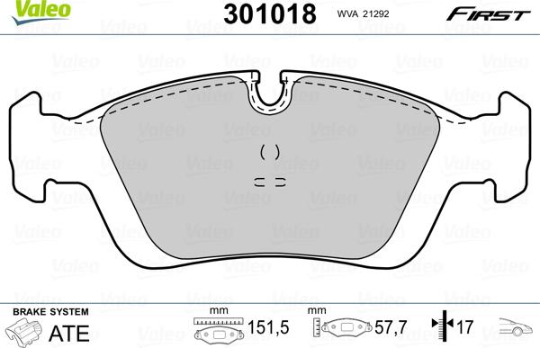 Valeo 301018 - Kit de plaquettes de frein, frein à disque cwaw.fr