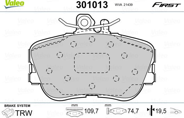 Valeo 301013 - Kit de plaquettes de frein, frein à disque cwaw.fr