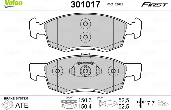 Valeo 301017 - Kit de plaquettes de frein, frein à disque cwaw.fr