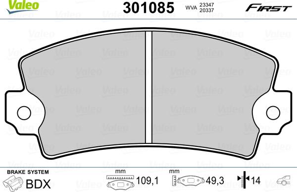 Valeo 301085 - Kit de plaquettes de frein, frein à disque cwaw.fr