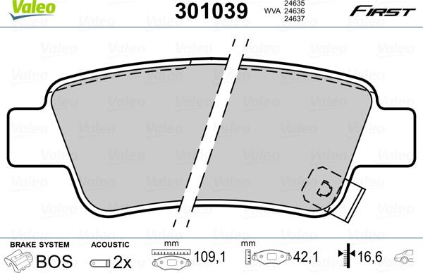 Valeo 301039 - Kit de plaquettes de frein, frein à disque cwaw.fr