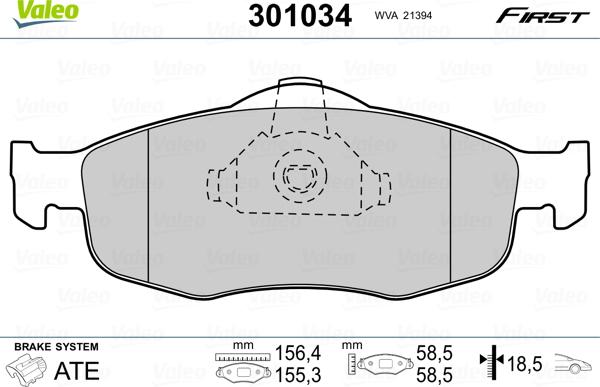 Valeo 301034 - Kit de plaquettes de frein, frein à disque cwaw.fr