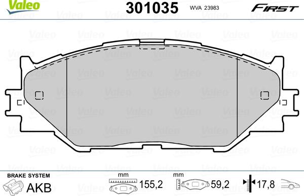 Valeo 301035 - Kit de plaquettes de frein, frein à disque cwaw.fr